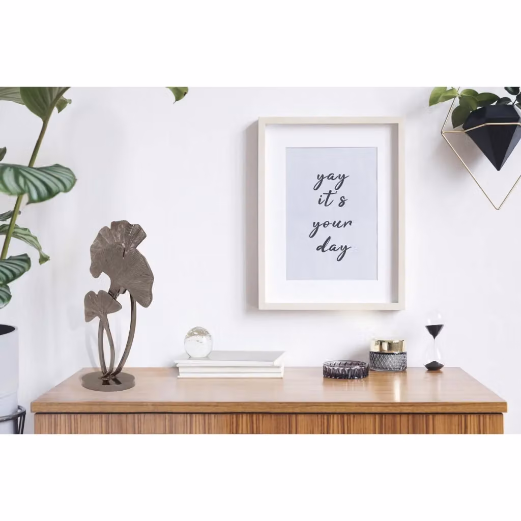Lampada da tavolo Cosima KENDRA HOME in alluminio nero con design organico a forma di Ginkgo – 2