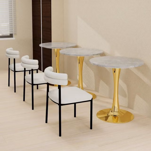 Tavolino rotondo WISHDOR in marmo artificiale color oro con finitura lucida e stile minimalista per soggiorno o sala da pranzo
