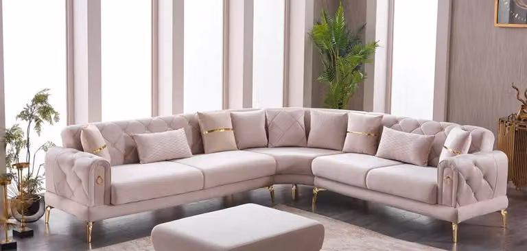 Luxus Ecksofa L-Form Sofa Polstersofa Stoffsofa Beige Couch Eckgarnitur