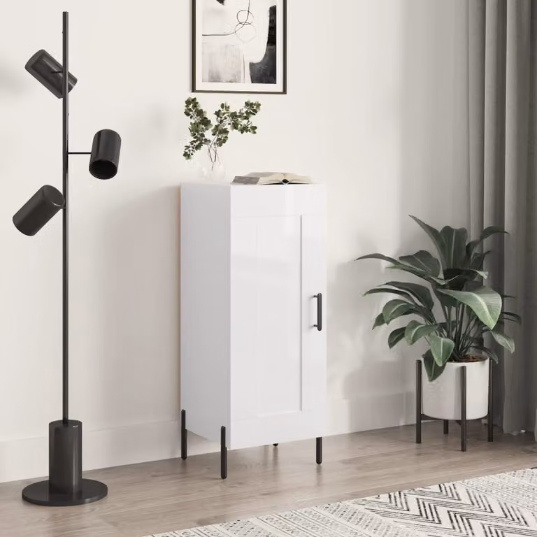Credenza moderna vidaXL in legno multistrato e MDF bianco lucido L/P/H: 34,5 x 34 x 90 cm
