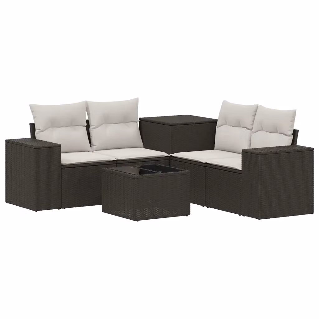 Set di mobili da giardino vidaXL composto da 6 pezzi con divano a 2 posti, elemento angolare, tavolino da caffè e cuscini, design moderno a forma di U in bianco e nero – 2