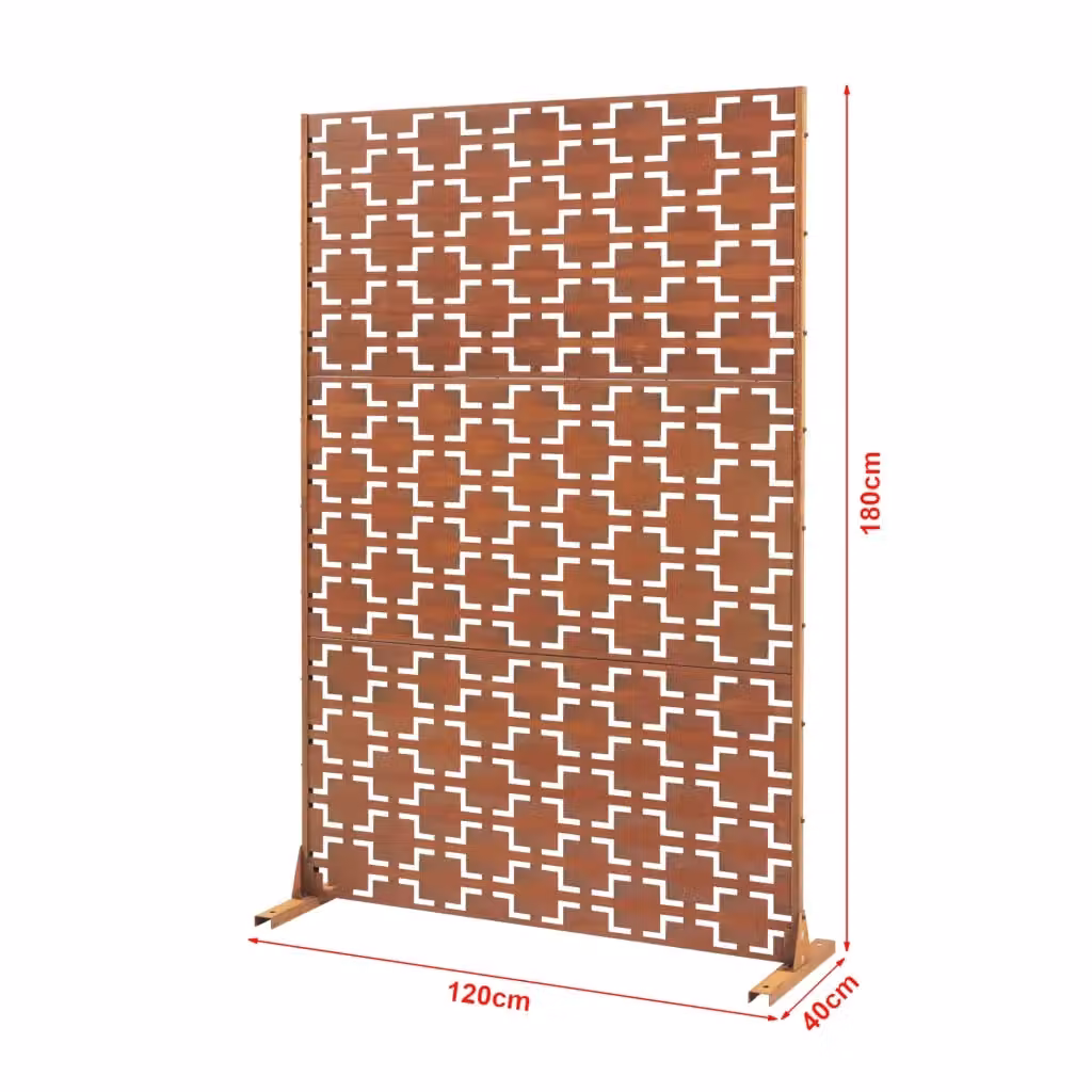 Parete divisoria paravent in acciaio zincato marrone ruggine per uso interno ed esterno L/P/H: 120 x 40 x 180 cm – 2