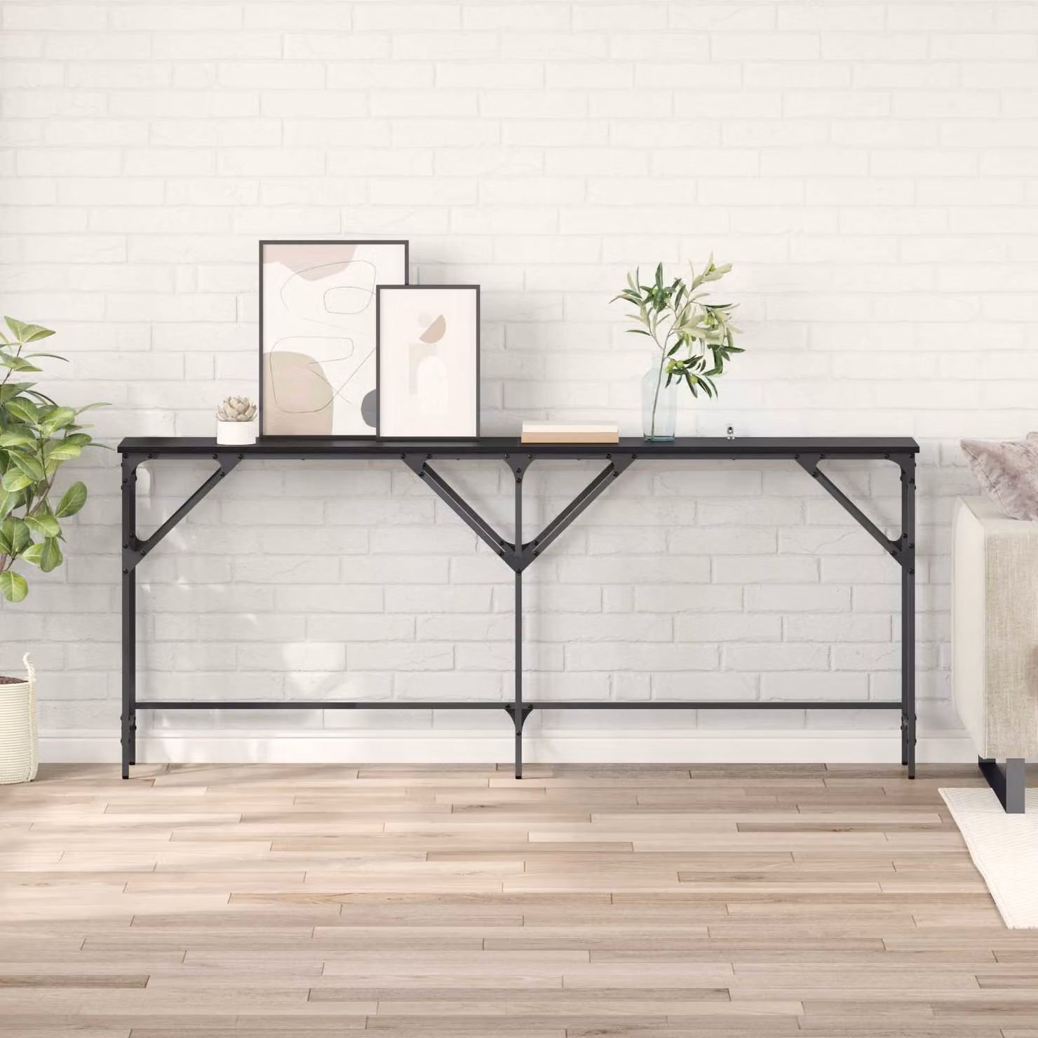 vidaXL Tavolo consolle in stile industriale nero L: 180 cm, P: 30 cm, H: 75 cm