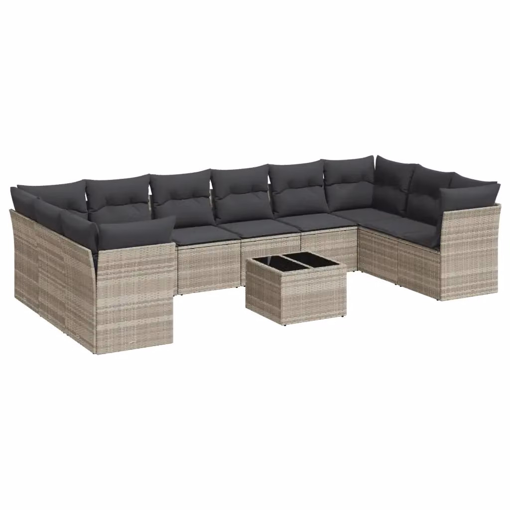 vidaXL Set Divani da Giardino 11 pz in Polyrattan Grigio con Cuscini e Tavolino da Esterno – 2