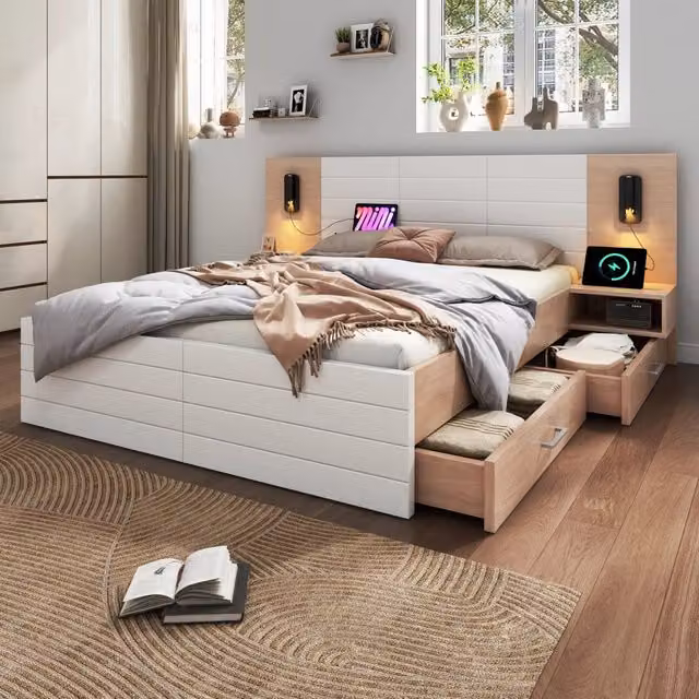 letto matrimoniale legno bianco rovere 160 x 200 cm