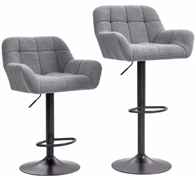 Set di 2 sgabelli da bar in stile retrò | Colore: Grigio, Nero | Dimensioni: 52,5 x 57,5 x 93-114 cm
