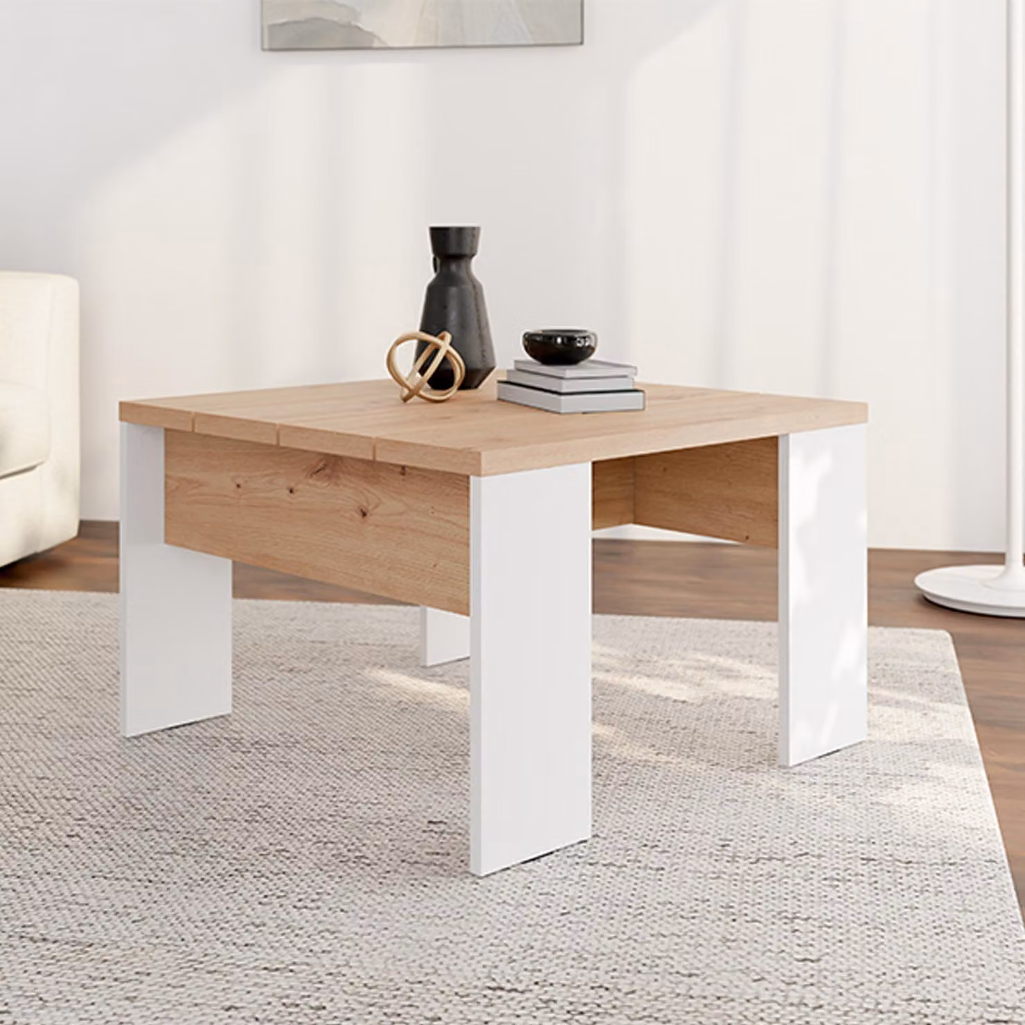 Magre - Tavolino da Salotto, 67x67x43h cm Marrone Rovere Nodi, Piano Effetto Doghe