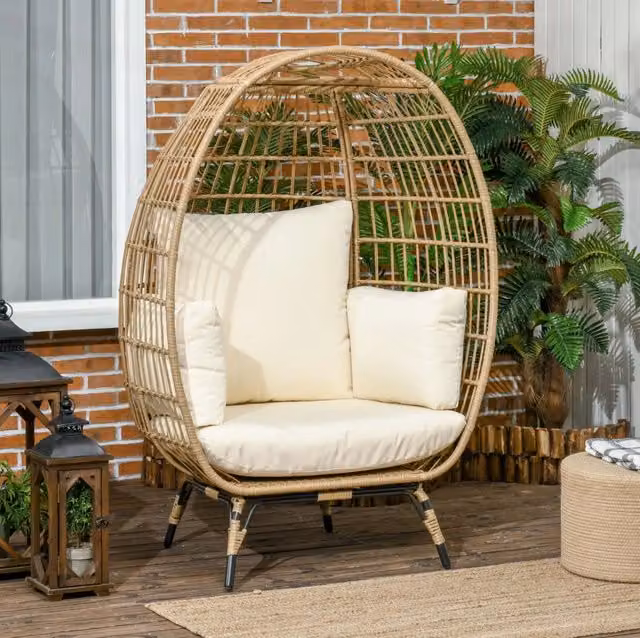 Poltrona da giardino in acciaio e rattan sintetico khaki