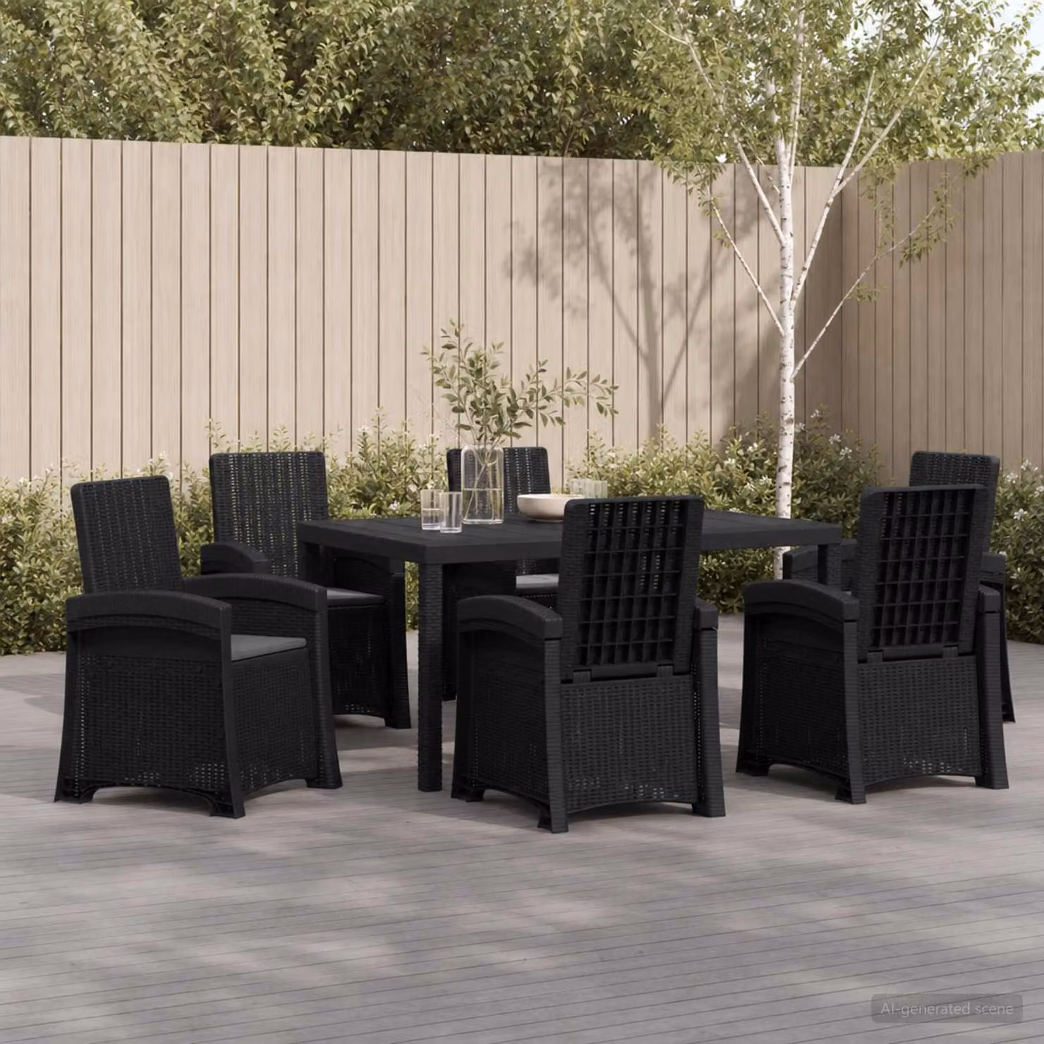 Set da pranzo per giardino e terrazza vidaXL in rattan antracite, 7 pezzi