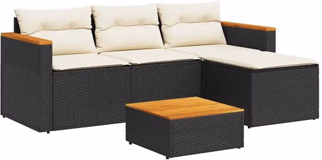 Set Salotto da Giardino Outsunny in Polyrattan Nero con Cuscini Bianchi e Tavolino – 1