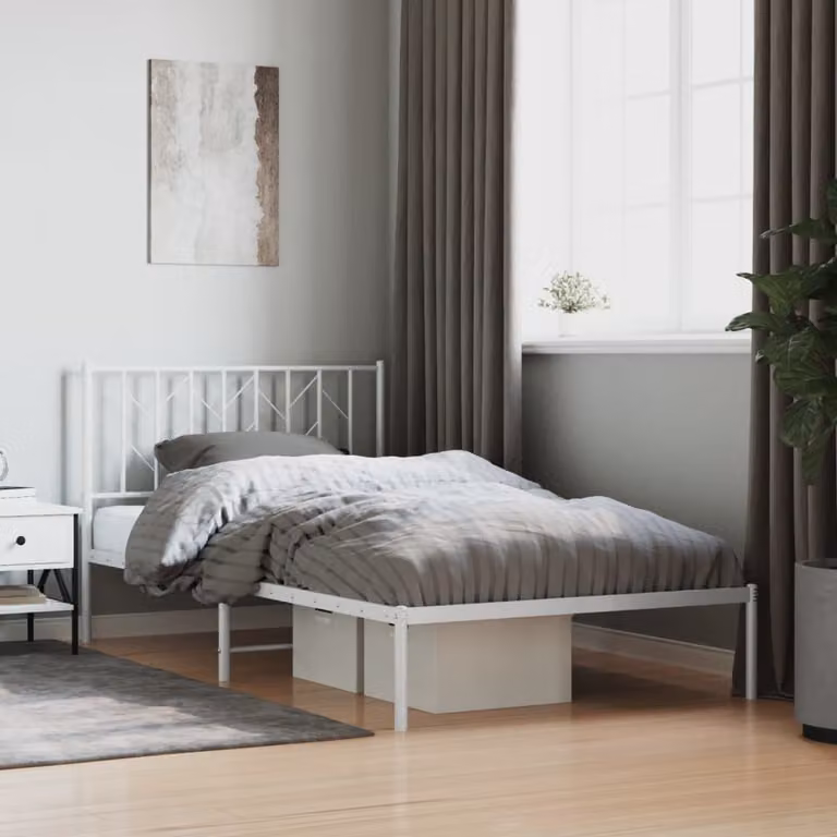 vidaXL Giroletto con Testiera in Metallo Bianco L: 112 cm, P: 207 cm, H: 90 cm