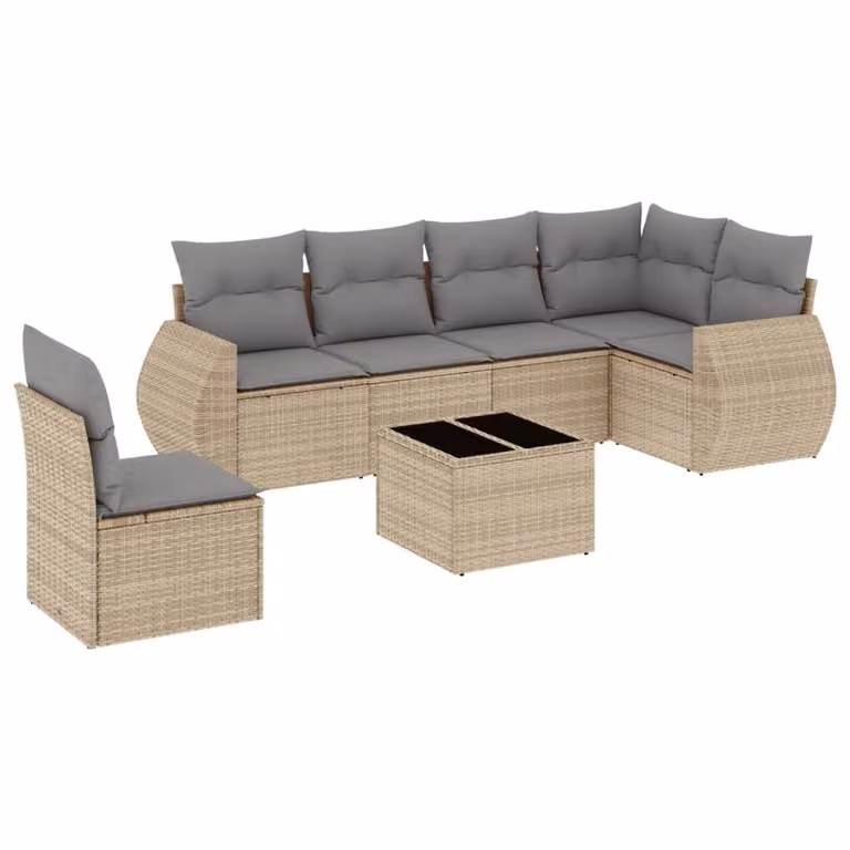 Set Divani da Giardino 7 pz con Cuscini Beige in Polyrattan