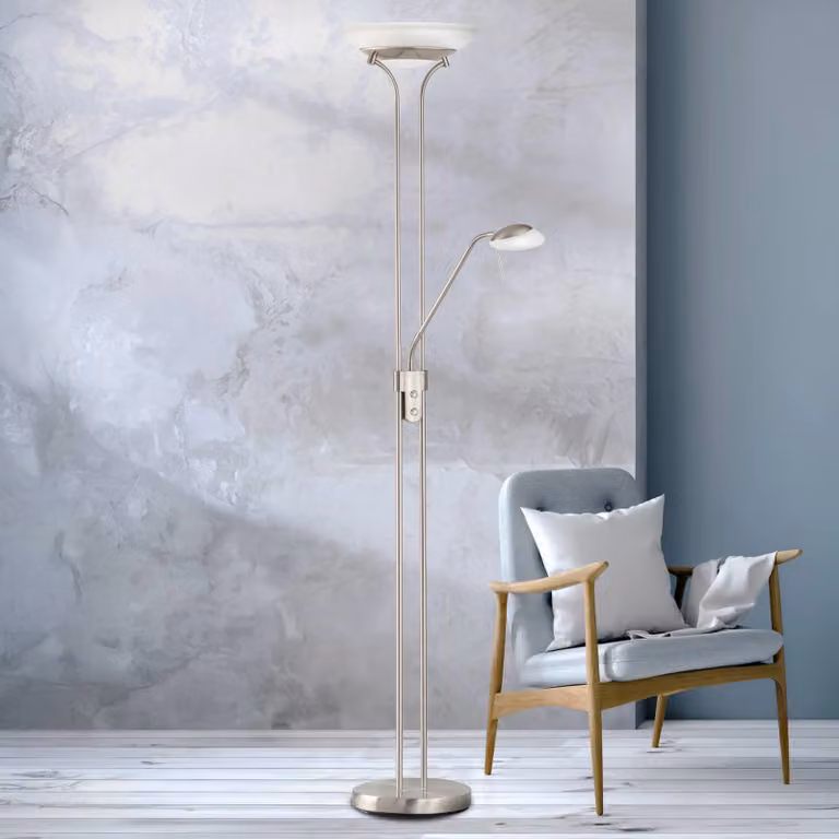 FISCHER & HONSEL Lampada da terra a LED Pool, dimmerabile, Alluminio / Grigio / Zincato, Soggiorno / Sala da pranzo, Metallo, Moderno, Lampada LED da terra