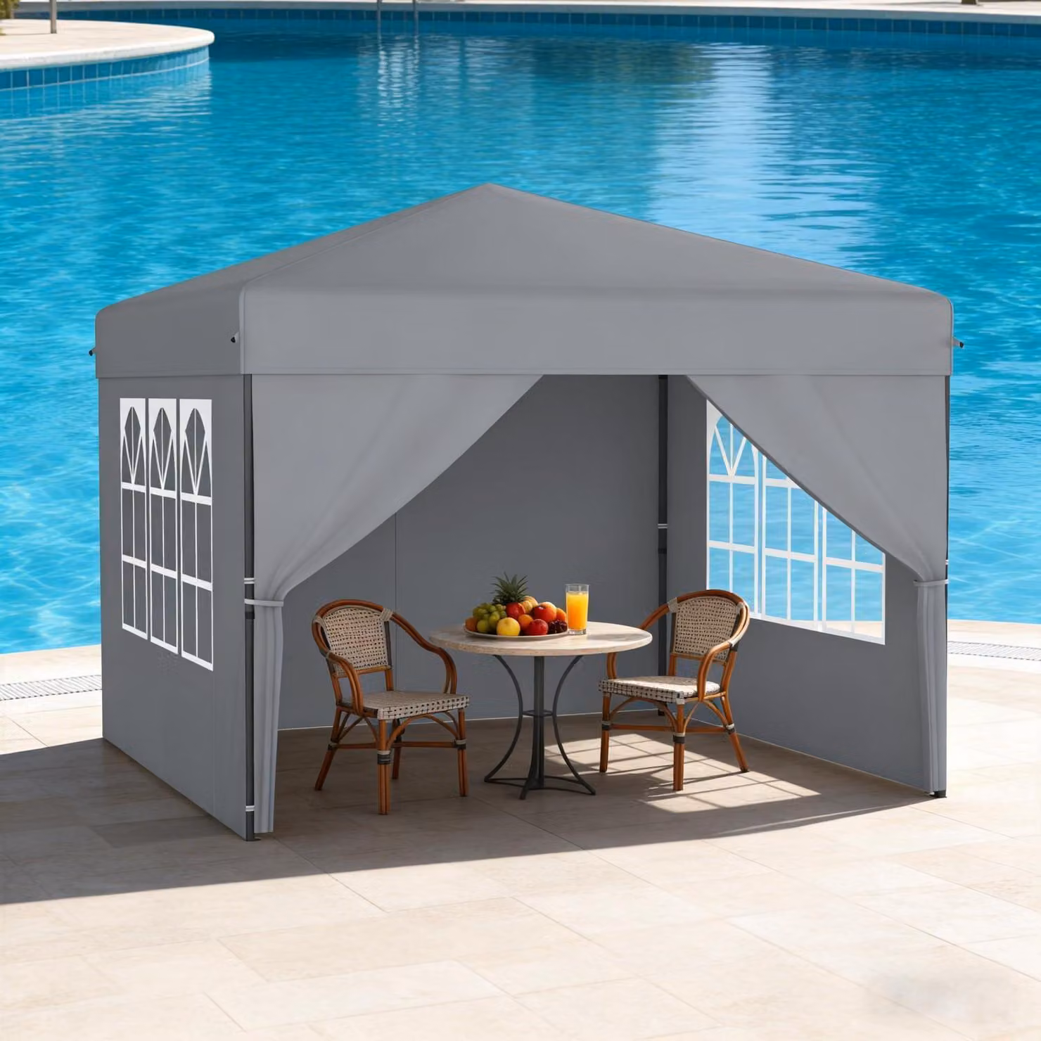 Gazebo da esterno 3x3 metri, color argento grigio, impermeabile, con altezza regolabile e dotato di 4 pareti laterali