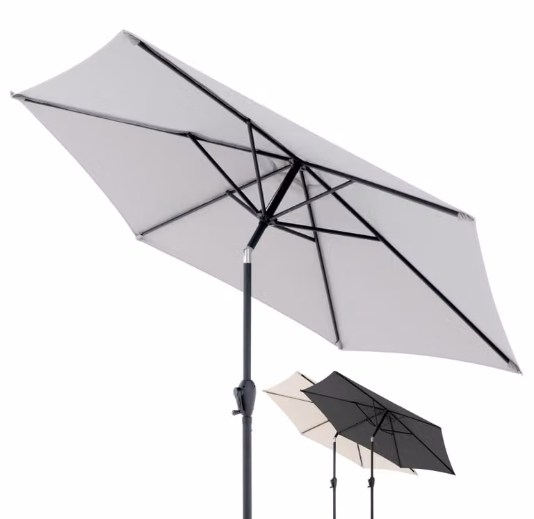Ombrellone da giardino rotondo - Ø 250 cm - Inclinabile - Grigio chiaro - Per balcone e giardino