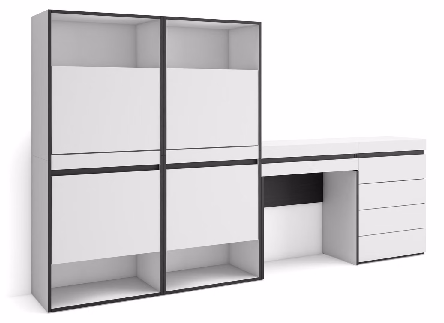 Armadio per scarpe, dimensioni 247x145x35 cm, con 2 ante a battente, 2 vani aperti, colore bianco