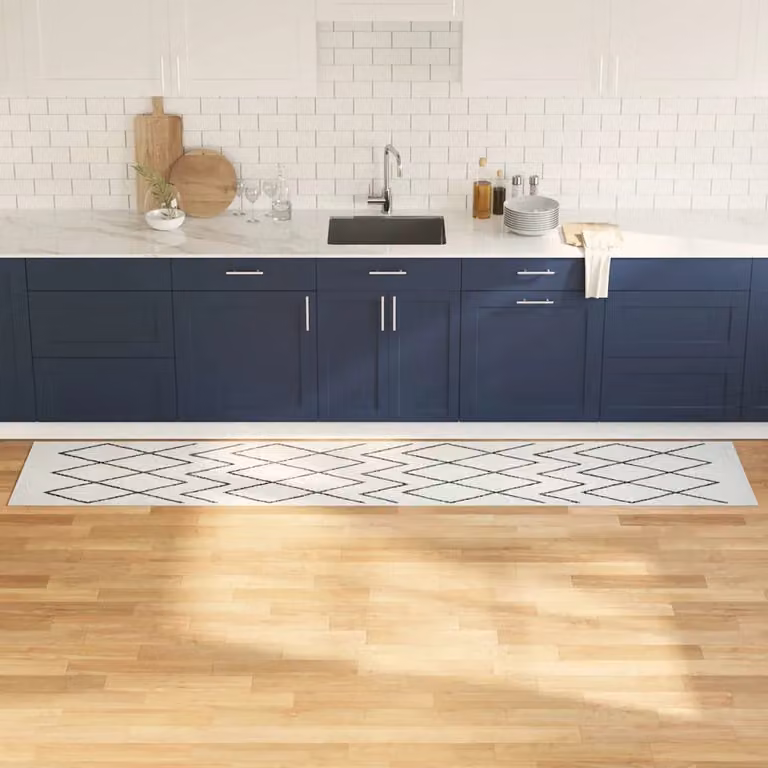 Tappeto da cucina vidaXL bianco moderno in velluto lavabile e antiscivolo L: 300 cm, P: 60 cm