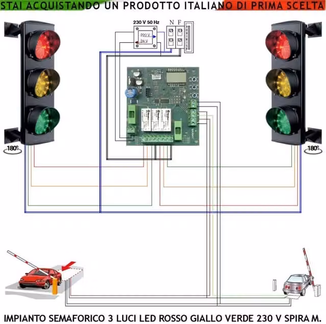 Kit Semaforo Orientabile Securvera per Parcheggio e Garage con 72 Led (24 Rossi, 24 Gialli, 24 Verdi), Alimentazione 230 V, Controllo tramite 2 Spire Magnetiche da 6 Metri, Grado di Protezione IP65, Struttura in Alluminio Nero – 1
