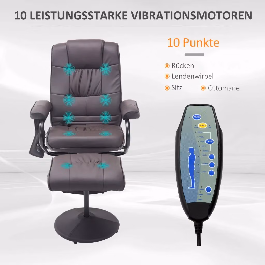 Poltrona relax girevole REDOM con poggiapiedi, rivestimento in pelle sintetica marrone e struttura in metallo – 2
