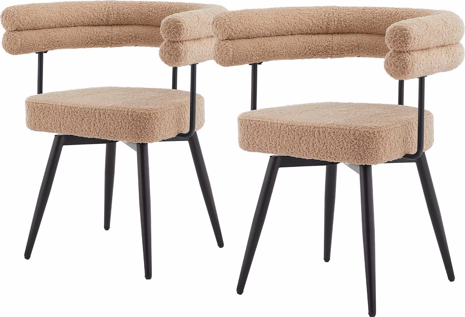 ML-Design Sedie da pranzo girevoli Set da 2 Marroni in tessuto Teddy Ergonomiche Sedie da salotto con braccioli e schienale Sedie girevoli a 360° con gambe in metallo