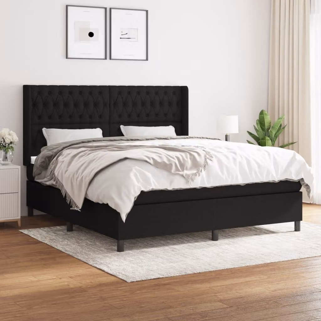 vidaXL Letto a molle con materasso nero 180x200 cm in tessuto - Letto a molle - Boxspringbetten - Bett - Schlafzimmermöbel