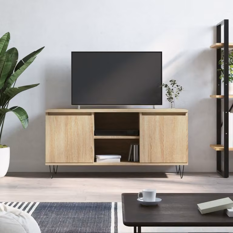 Mobile Porta TV vidaXL in Legno Rovere e Metallo con Ruote, L 104 cm x P 35 cm x H 50 cm