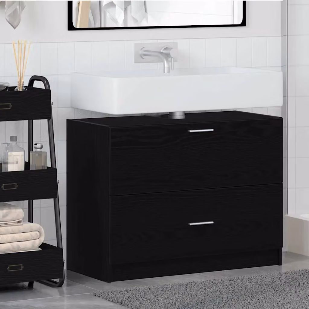 Mobile da bagno vidaXL in legno nero con cassetti e ante L: 78 cm, P: 37 cm, H: 59 cm