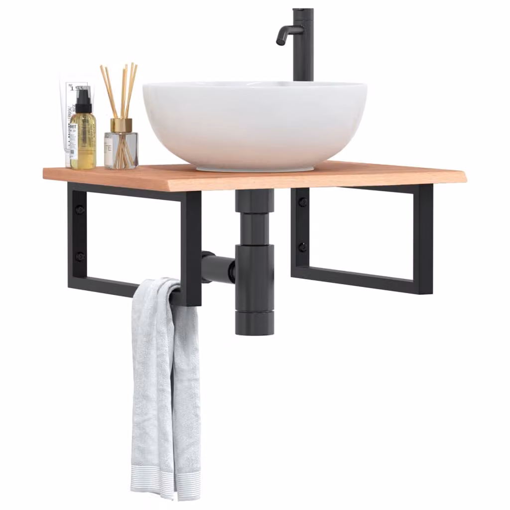 vidaXL Ripiano a Parete per Lavabo Moderno in Rovere e Metallo Nero L: 60 cm, P: 22 cm, H: 50 cm