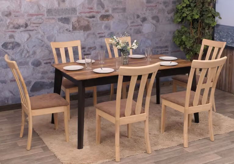 set di 6 sedie per sala da pranzo HWC-G46, sedia da cucina Sedia, tessuto/tessuto legno massiccio ~ struttura color naturale, marrone