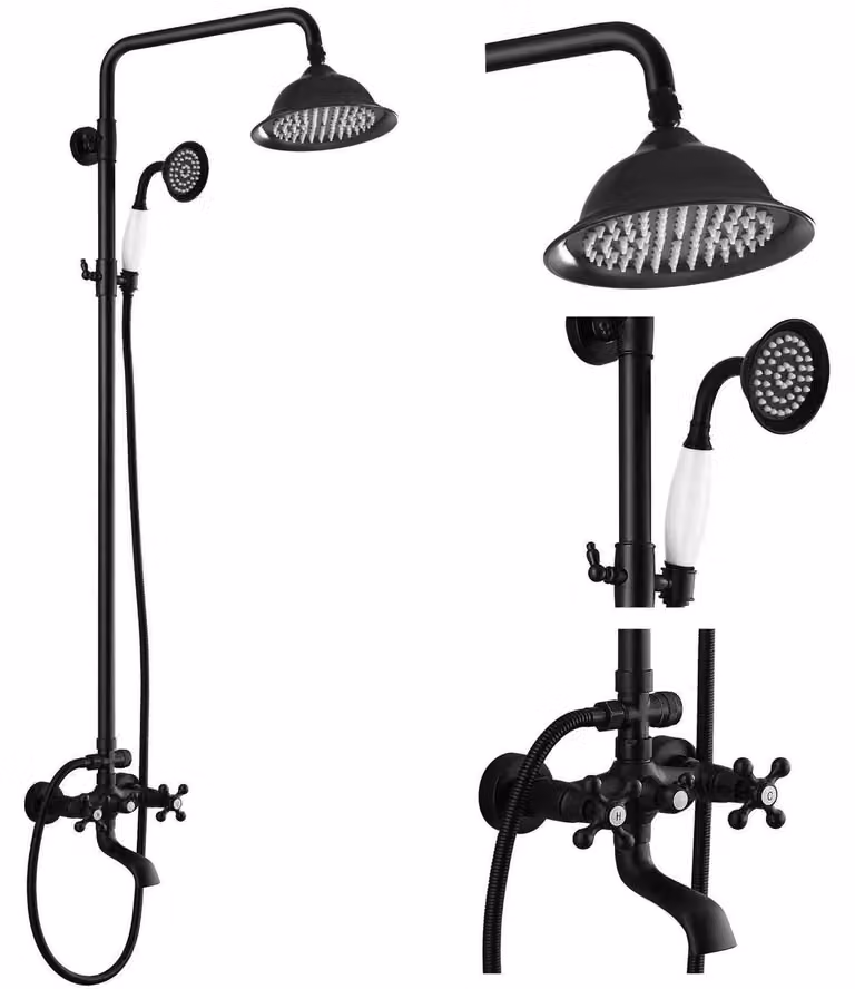 Sistema doccia con miscelatore, 3 funzioni, acciaio inossidabile nero, tubo flessibile da 150 cm