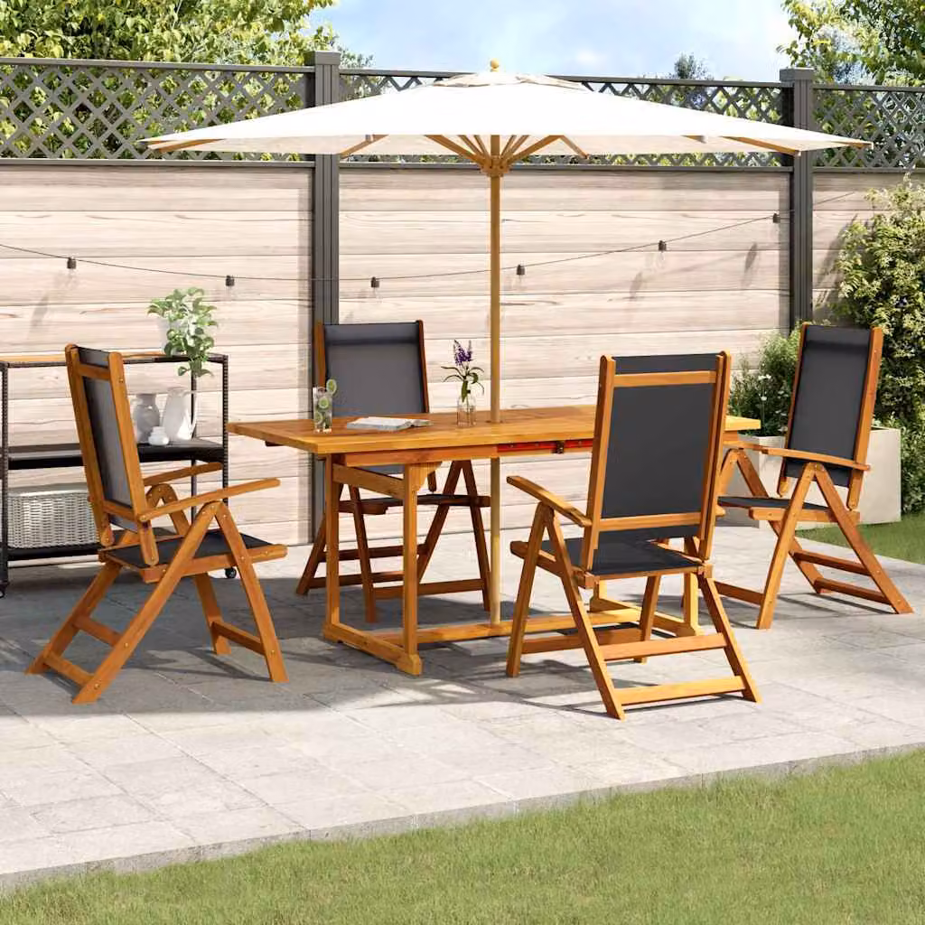 vidaXL Set Pranzo da Giardino 7pz in Legno di Acacia e Textilene Marrone e Nero con Tavolo Rettangolare Estensibile – 1
