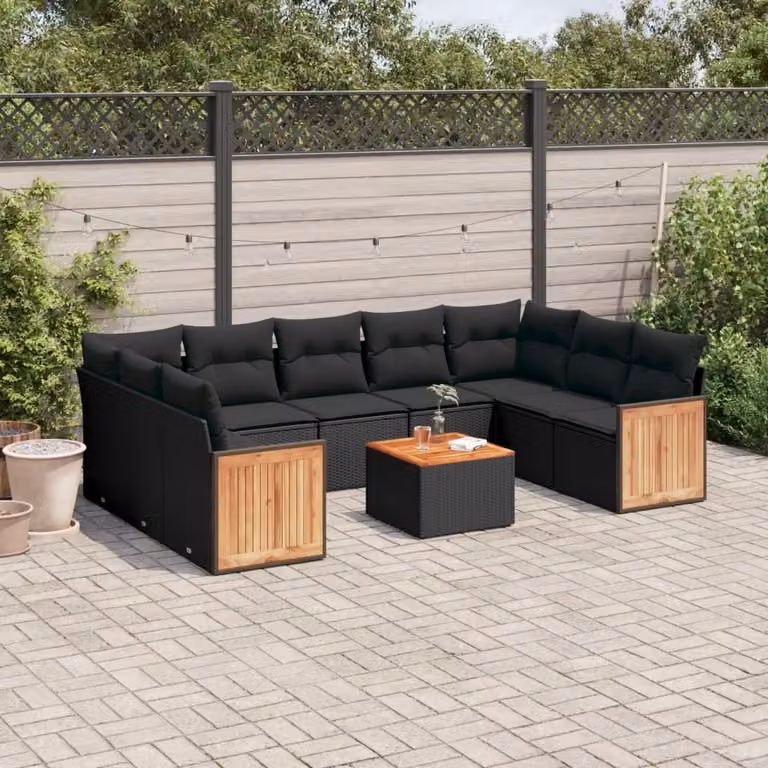 Maison Exclusive - Set da giardino 10 pezzi con cuscini in polyrattan nero