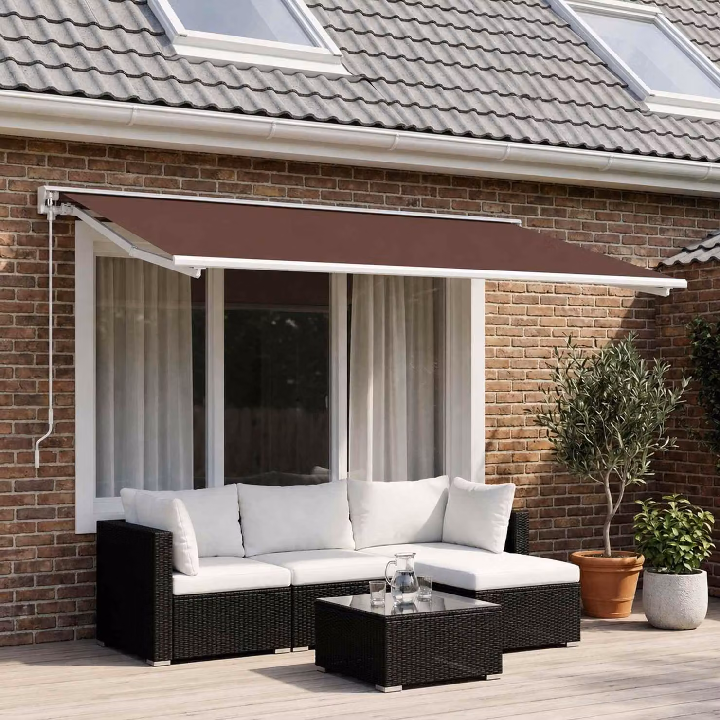 Maison Exclusive - Tessuto di ricambio per tende da sole, colore marrone, 400 x 300 cm, in poliestere