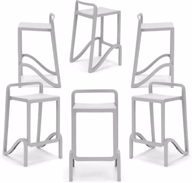 Set 6 sgabelli in polipropilene EOLO altezza seduta 75cm, impilabile, idrorepellente, resistente ai raggi UV, design moderno e innovativo, ideale per la cucina, la veranda o giardino colore Bianco