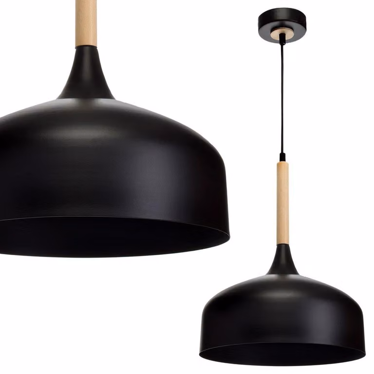 Lampada a sospensione TAYLOR nera-legno chiaro 1xE27x60W metallo dim.: 90x30x30 cm IP20 Milagro