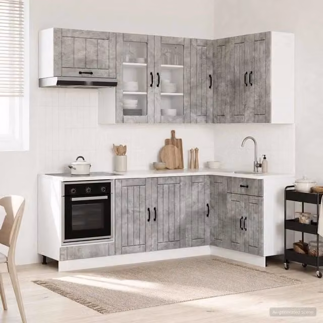 Unità Cucina Moderna vidaXL in 8 Pezzi Grigio con Ante in Vetro e MDF