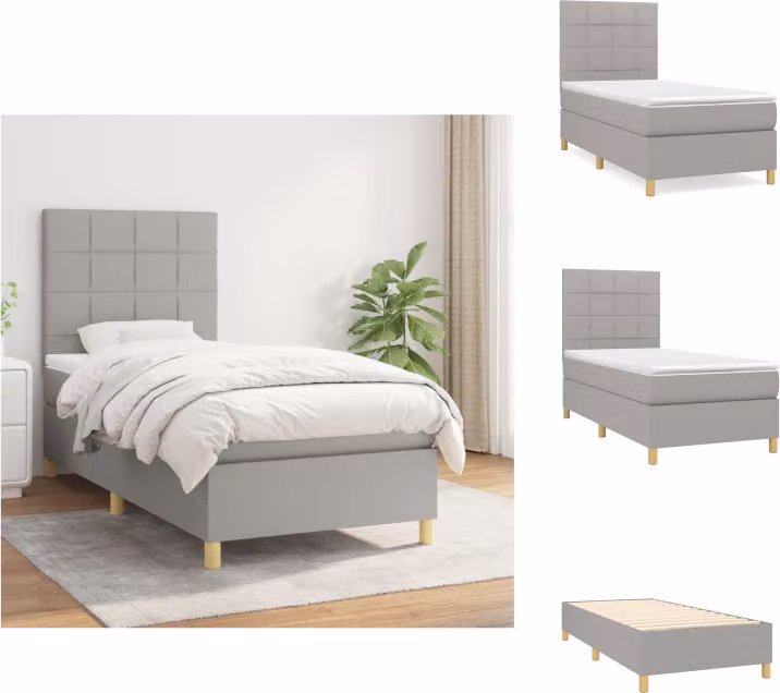 vidaXL Letto a molle con materasso grigio chiaro 100x200 cm in tessuto - Letti & strutture letto