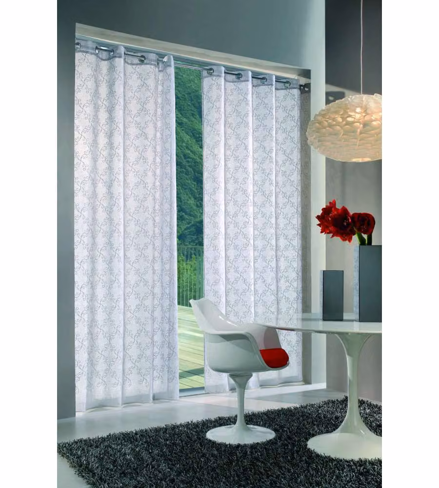 Tenda Ivy Bianco Ricamato 140x290 cm - Fissaggio ad Anelli