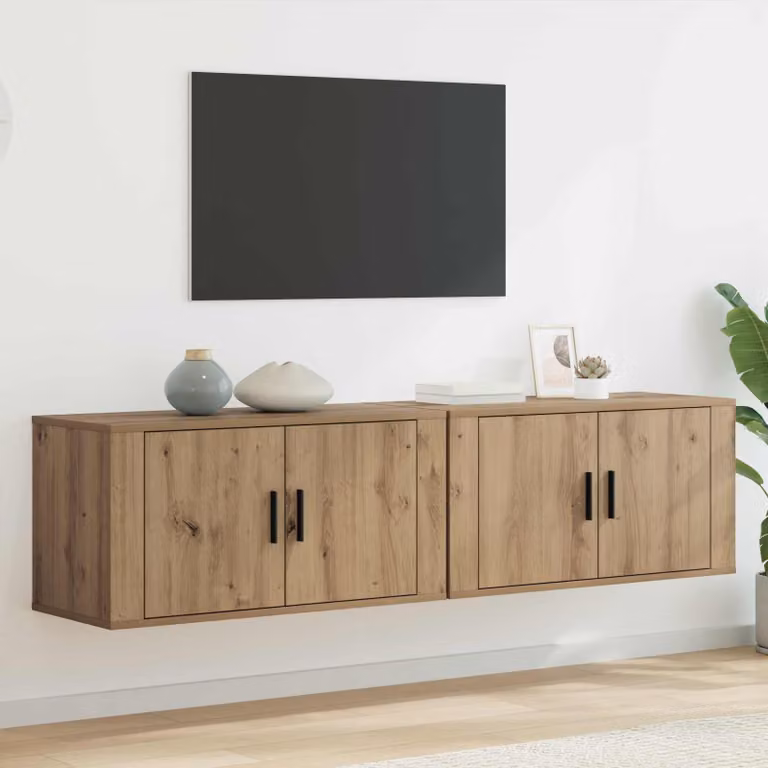 Set di 2 mobili TV da parete vidaXL in stile moderno, colore marrone, L: 80 cm, P: 40 cm, H: 34,5 cm