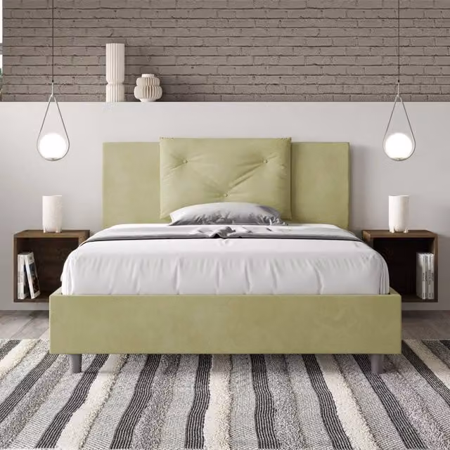Letto contenitore Appia Ityhome imbottito in microfibra colore verde L 150 cm x P 200 cm – 1