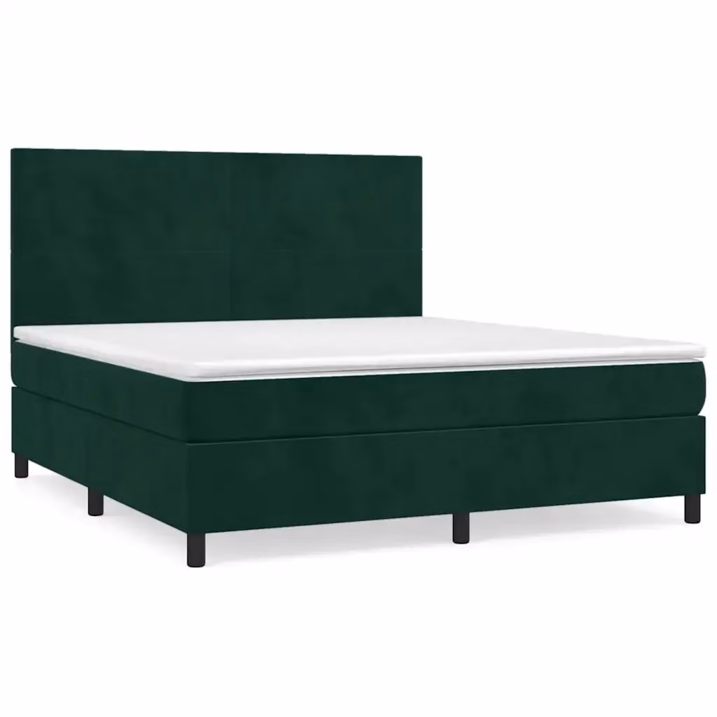 Letto Ibrido vidaXL con Giroletto a Molle e Materasso in Velluto Verde Scuro e Bianco L/P: 180 x 200 cm – 2
