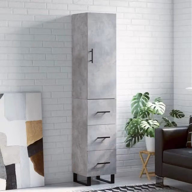Credenza Buffet Design Mania Grigio Cemento in Legno e Metallo per Cucina e Soggiorno L/P/H: 34,5 x 34 x 180 cm