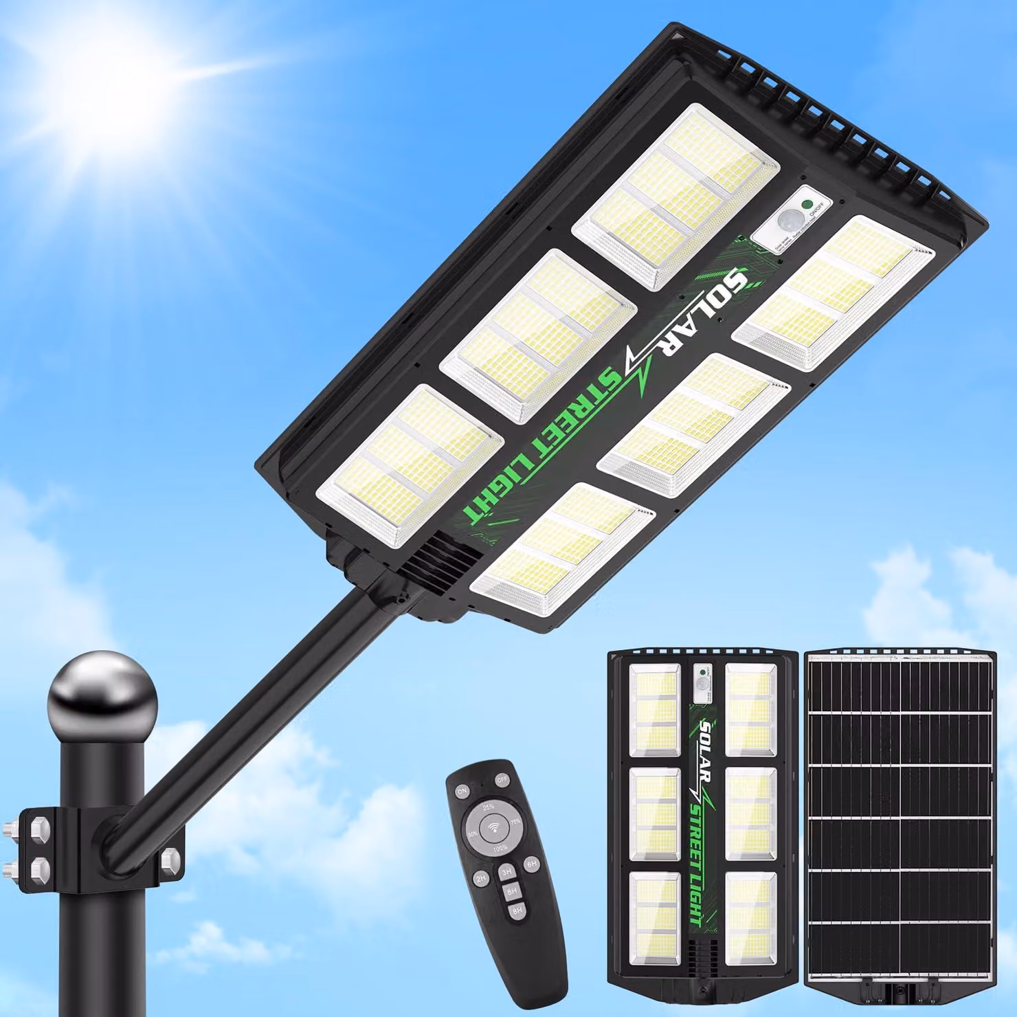 Lampione solare da 1200 W, con 1170 LED, grado di protezione IP65, dotato di telecomando
