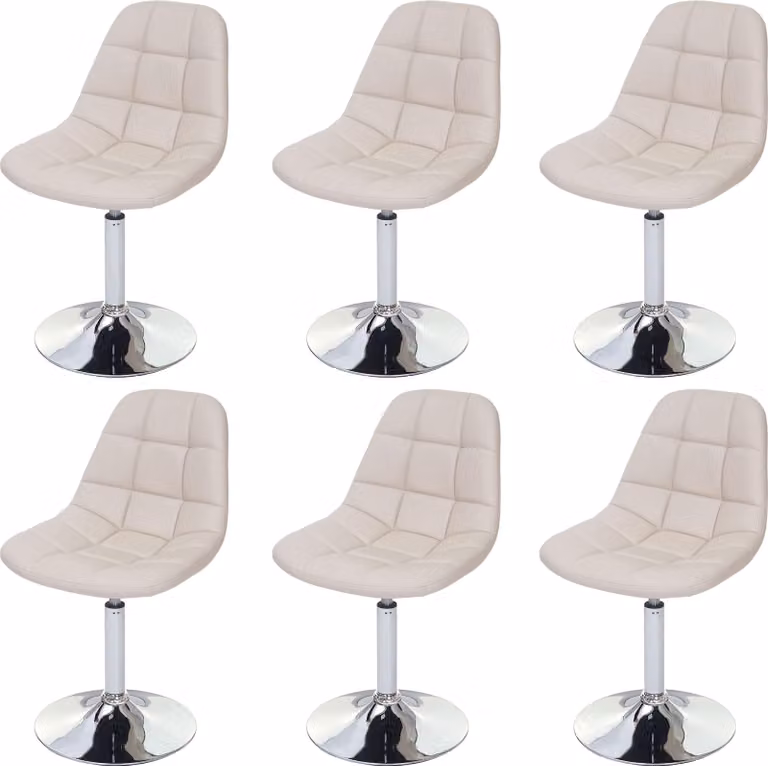 Set di 6 sedie da sala da pranzo | A x L x P 84 x 47 x 50 cm | Altezza seduta 46 cm | Cromo | Pelle finta color crema | Sedia girevole