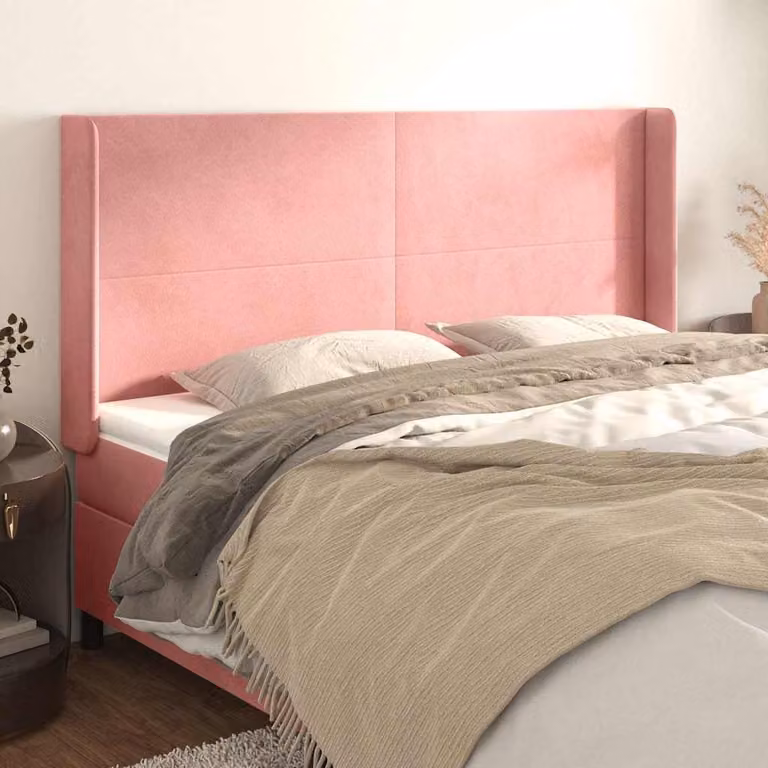 Testiera ad orecchio vidaXL in velluto rosa con struttura in legno L: 163 cm, P: 16 cm, H: 118/128 cm