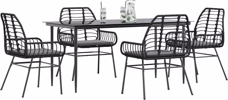 Maison Exclusive - Set da Pranzo da Giardino con Cuscini 5 pz Polyrattan Vetro