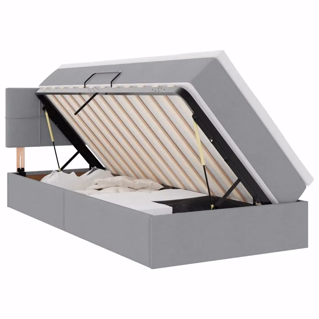 Letto con contenitore e materasso ibrido vidaXL in tessuto grigio e bianco L/P/H: 200 x 100 x 88 cm – 2