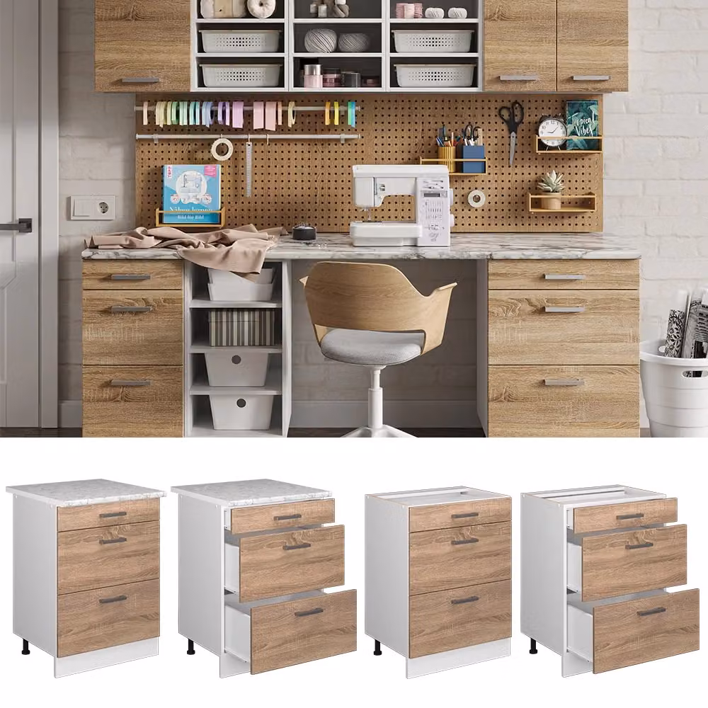 Base universale R-Line Sonoma Vicco con cassetti, bianco, L: 60 cm – 2