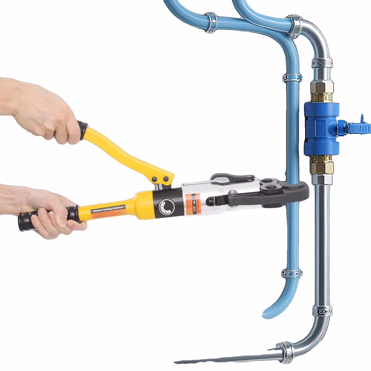 Pinza idraulica manuale per pressacavi, con una forza di pressatura di 10 tonnellate, testa rotante a 360 gradi, altezza di sollevamento di 20 mm, dimensioni del prodotto 41*12*6 cm, inclusi 4 punzoni a forma di U