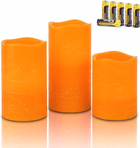 Candele a colonna LED in stile rustico con funzione timer per l'autunno e Halloween, con luce bianca calda, 3-6 pezzi con batterie incluse.